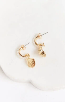 Show Me Your Mumu Tulla Shell Mini Hoop Earrings ~ Gold/Pearl -Show Me Your Mumu 016daac19c74ad5493601ce49ad0b0e9