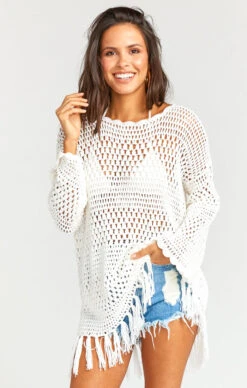 Show Me Your Mumu Paula Fringe Pullover ~ White Crochet