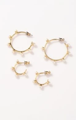 Show Me Your Mumu Faithy Jewels Faith Pearl Hoop Earrings~ 24K Gold Plated