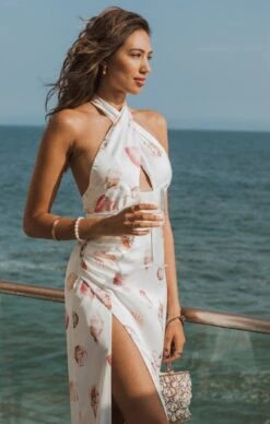 Show Me Your Mumu Adele Halter Maxi Dress ~ White Shell Luxe Satin -Show Me Your Mumu 649E6242 1AB8 4348 B8DF B6CAB3D22CAD