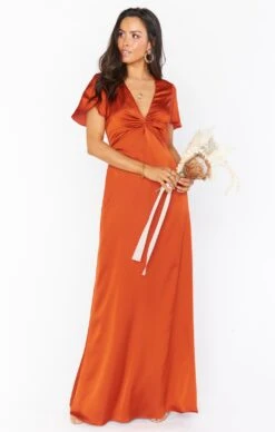 Show Me Your Mumu Rome Twist Gown ~ Burnt Orange Luxe Satin