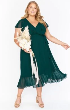Show Me Your Mumu Jess Ruffle Midi Dress ~ Emerald Chiffon -Show Me Your Mumu BM0 0279X ER24 01