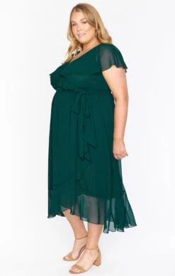Show Me Your Mumu Jess Ruffle Midi Dress ~ Emerald Chiffon -Show Me Your Mumu BM0 0279X ER24 02