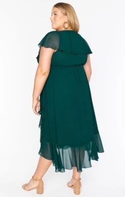 Show Me Your Mumu Jess Ruffle Midi Dress ~ Emerald Chiffon -Show Me Your Mumu BM0 0279X ER24 03