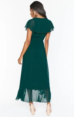 Show Me Your Mumu Jess Ruffle Midi Dress ~ Emerald Chiffon -Show Me Your Mumu BM0 0279 ER2403
