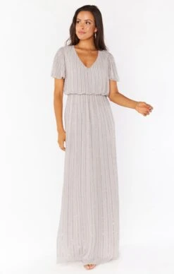 Show Me Your Mumu Michelle Flutter Maxi Dress ~ Dove Grey Beaded