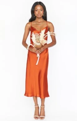 Show Me Your Mumu Verona Cowl Dress ~ Burnt Orange Luxe Satin -Show Me Your Mumu BM0 0510 RU62 01