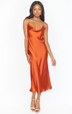 Show Me Your Mumu Verona Cowl Dress ~ Burnt Orange Luxe Satin