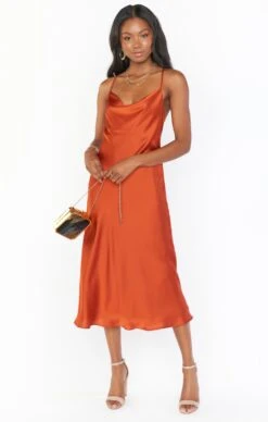Show Me Your Mumu Verona Cowl Dress ~ Burnt Orange Luxe Satin -Show Me Your Mumu BM0 0510 RU62 05