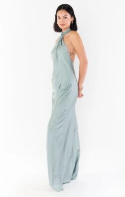 Show Me Your Mumu Jasmine Halter Maxi Dress ~ Silver Sage Luxe Satin -Show Me Your Mumu BM3 0368N SI62 02