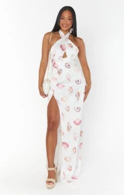 Show Me Your Mumu Adele Halter Maxi Dress ~ White Shell Luxe Satin -Show Me Your Mumu BM3 5375 QW62 01