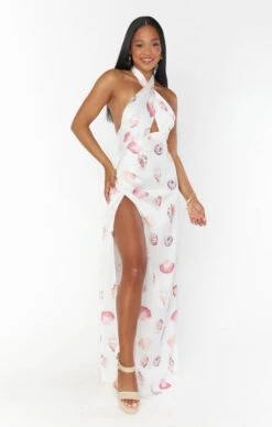 Show Me Your Mumu Adele Halter Maxi Dress ~ White Shell Luxe Satin -Show Me Your Mumu BM3 5375 QW62 02