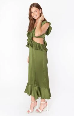 Show Me Your Mumu Zoey Midi Dress ~ Rich Olive Luxe Satin -Show Me Your Mumu BR2 0530 OL62 03 1
