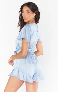 Show Me Your Mumu Say I Do Romper ~ Steel Blue Luxe Satin -Show Me Your Mumu BR2 5311 ST62 03
