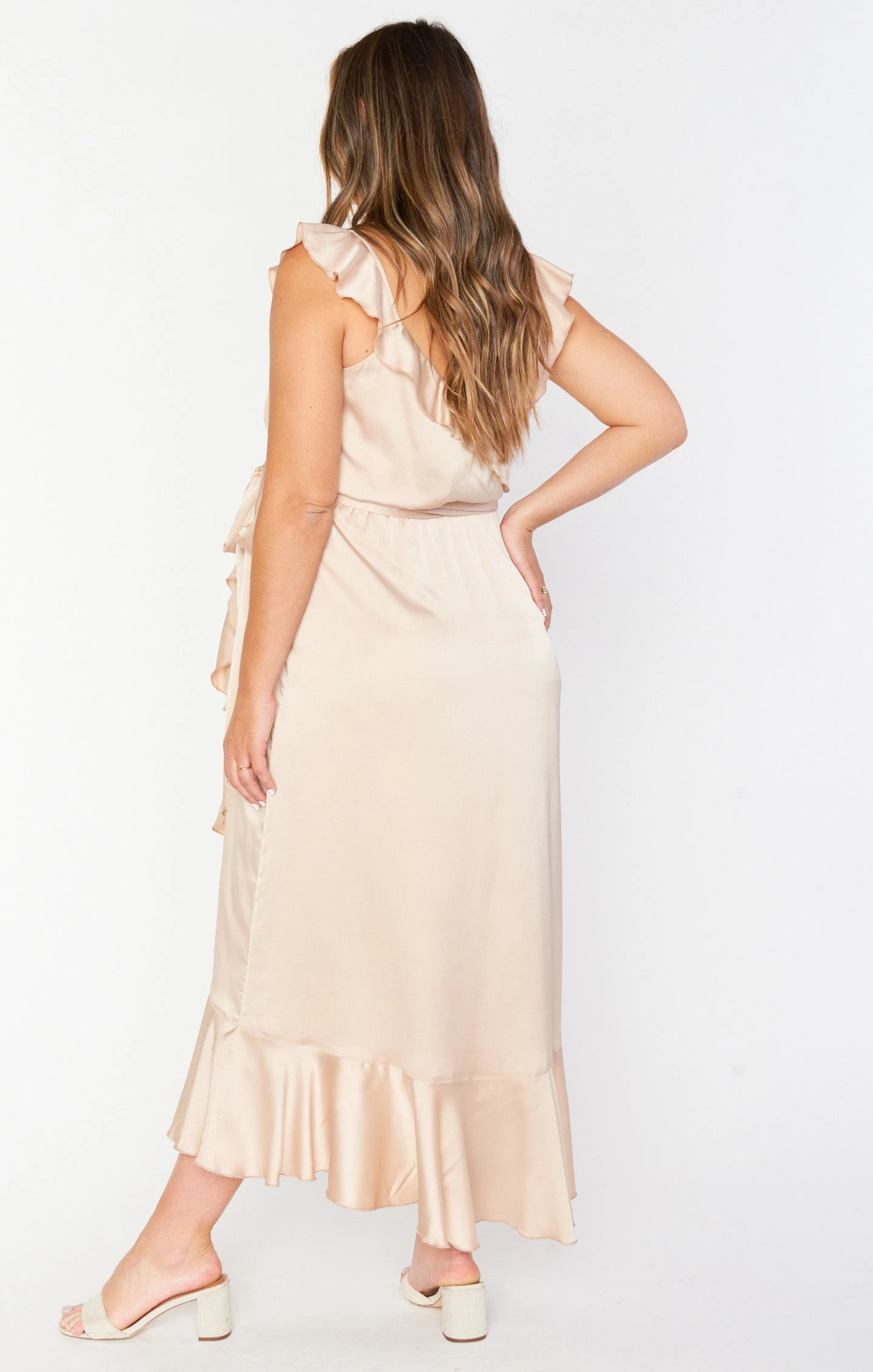 Show Me Your Mumu Samantha Ruffle Wrap Dress ~ Champagne Luxe Satin 22 Show Me Your Mumu Samantha Ruffle Wrap Dress ~ Champagne Luxe Satin - Image 20