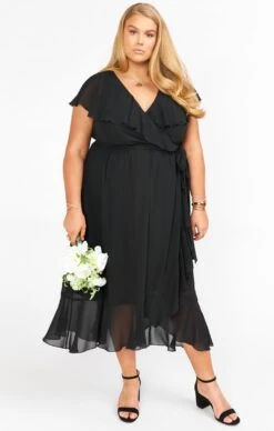 Show Me Your Mumu Jess Ruffle Midi Dress ~ Black Chiffon -Show Me Your Mumu BS0 0279X BL24 01