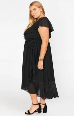 Show Me Your Mumu Jess Ruffle Midi Dress ~ Black Chiffon -Show Me Your Mumu BS0 0279X BL24 02