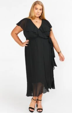 Show Me Your Mumu Jess Ruffle Midi Dress ~ Black Chiffon -Show Me Your Mumu BS0 0279X BL24 04