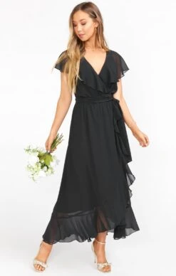 Show Me Your Mumu Jess Ruffle Midi Dress ~ Black Chiffon