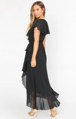 Show Me Your Mumu Jess Ruffle Midi Dress ~ Black Chiffon -Show Me Your Mumu BS0 0279 BL24 03