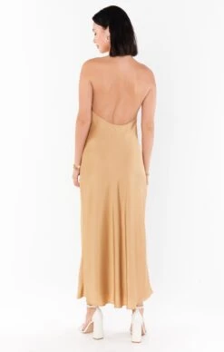 Show Me Your Mumu Jasmine Halter Midi Dress ~ True Gold Luxe Satin -Show Me Your Mumu BS3 0452 TG62 03