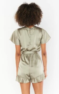 Show Me Your Mumu Say I Do Romper ~ Moss Green Luxe Satin -Show Me Your Mumu BS3 5311 SA62 03