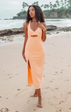 Show Me Your Mumu Luca Midi Dress ~ Cantaloupe Stretch