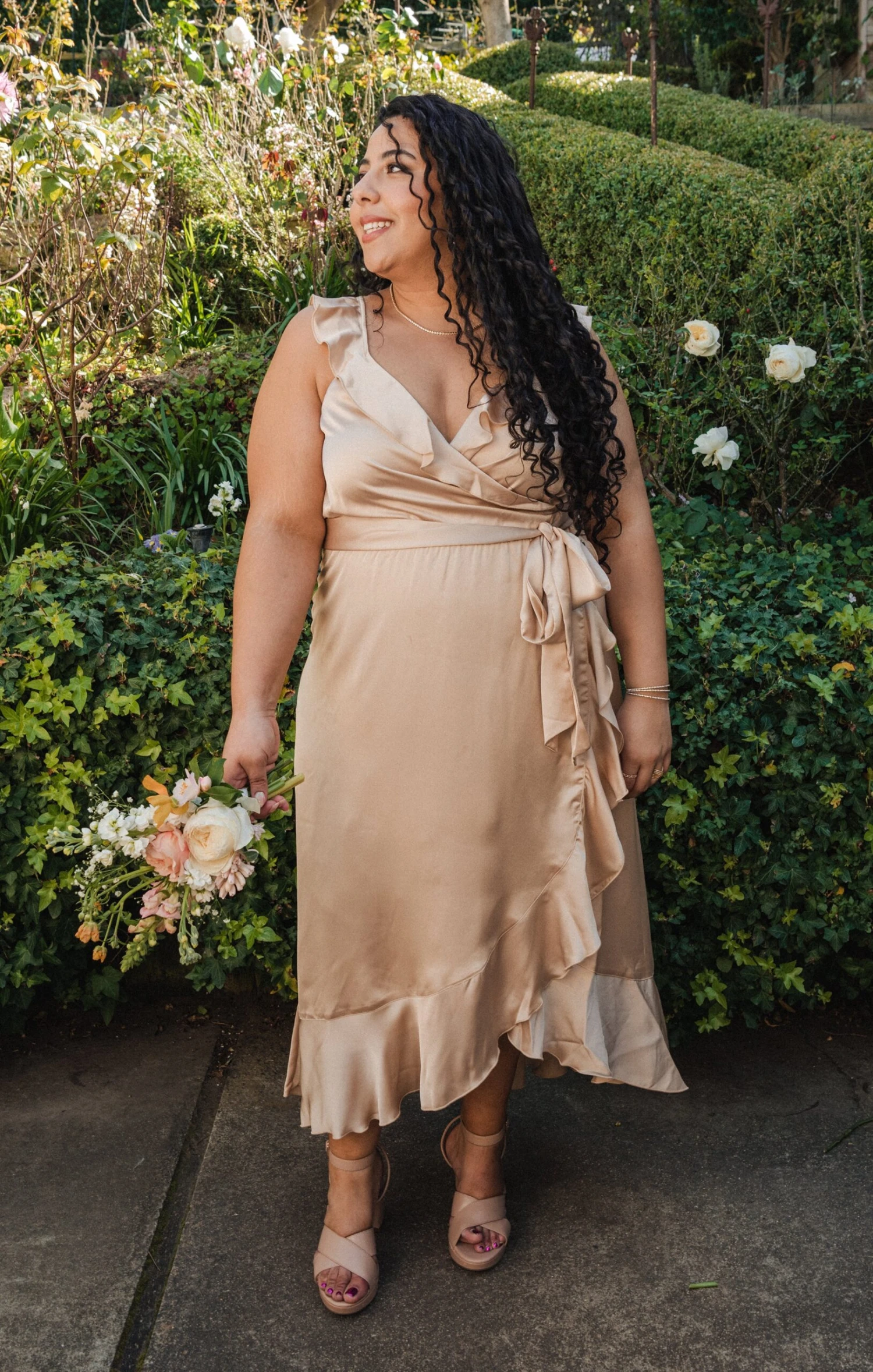 Show Me Your Mumu Samantha Ruffle Wrap Dress ~ Champagne Luxe Satin 7 Show Me Your Mumu Samantha Ruffle Wrap Dress ~ Champagne Luxe Satin - Image 5