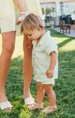 Show Me Your Mumu Lil Button Up Shirt ~ Green Spring Stripe