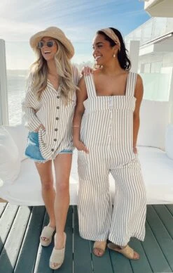 Show Me Your Mumu Run Around Jumpsuit ~ Beige Everyday Stripe -Show Me Your Mumu IMG 0705