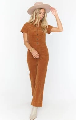 Show Me Your Mumu Cropped Everhart Jumpsuit ~ Camel Corduroy -Show Me Your Mumu MDF2 582 CC33 03