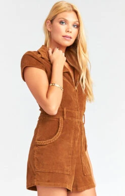 Show Me Your Mumu Outlaw Romper ~ Saddle Brown Corduroy -Show Me Your Mumu MDF9 273 SB21 03