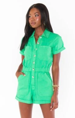 Show Me Your Mumu Cannon Romper ~ Green Denim -Show Me Your Mumu MDM3 629 CI09 02