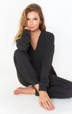 Show Me Your Mumu Jules Jumpsuit ~ Charcoal Brushed Hacci