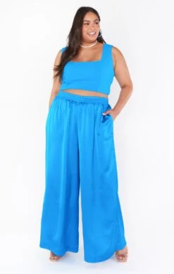 Show Me Your Mumu Irwin Pants ~ Blue Luxe Satin -Show Me Your Mumu MF2 3057X AB62 01 4b3f18dc 09f4 45e1 a611 226681beb445