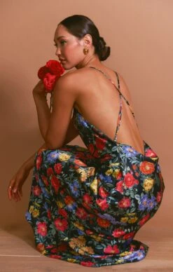 Show Me Your Mumu Hailey Slip Dress ~ Charm Peony Black Luxe Satin