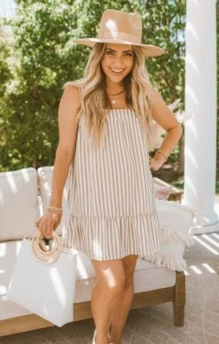 Show Me Your Mumu Goldie Dress ~ Beige Everyday Stripe
