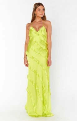 Show Me Your Mumu Romance Ruffle Dress ~ Citrine Luxe Satin -Show Me Your Mumu MM3 5702 CI62 1