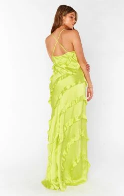Show Me Your Mumu Romance Ruffle Dress ~ Citrine Luxe Satin -Show Me Your Mumu MM3 5702 CI62 3