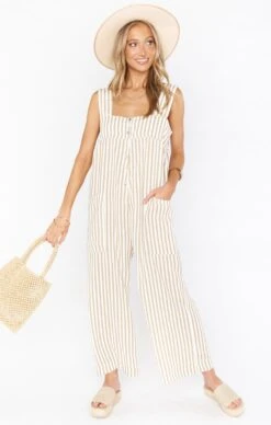 Show Me Your Mumu Run Around Jumpsuit ~ Beige Everyday Stripe -Show Me Your Mumu MPS1 1845 TN57 01