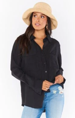 Show Me Your Mumu Marcella Shirt ~ Black Linen -Show Me Your Mumu MR0 1702 BC04 01