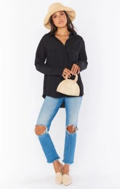 Show Me Your Mumu Marcella Shirt ~ Black Linen -Show Me Your Mumu MR0 1702 BC04 04