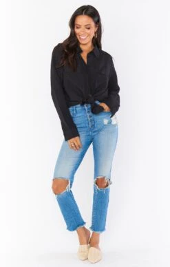 Show Me Your Mumu Marcella Shirt ~ Black Linen -Show Me Your Mumu MR0 1702 BC04 05