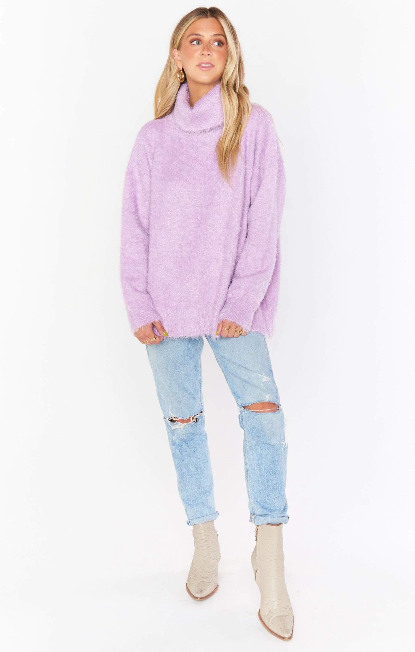 Show Me Your Mumu Fatima Turtleneck Sweater ~ Purple Pink Fuzzy Knit 6 Show Me Your Mumu Fatima Turtleneck Sweater ~ Purple Pink Fuzzy Knit - Image 4