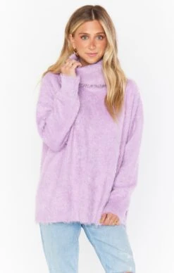 Show Me Your Mumu Fatima Turtleneck Sweater ~ Purple Pink Fuzzy Knit