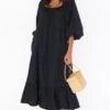 Show Me Your Mumu Day Or Night Midi Dress ~ Black Poplin