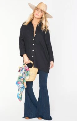 Show Me Your Mumu Johns Button Down Shirt ~ Black Linen -Show Me Your Mumu MS0 4235 BL56 08