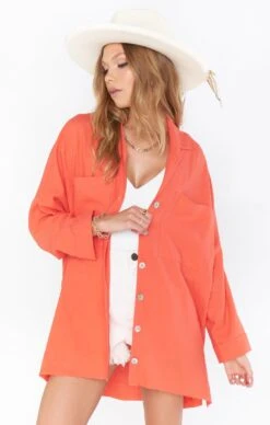 Show Me Your Mumu Johns Button Down Shirt ~ Coral Linen -Show Me Your Mumu MS0 4235 CO56 01 1