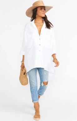 Show Me Your Mumu Johns Button Down Shirt ~ White Linen -Show Me Your Mumu MS0 4235 WH56 12