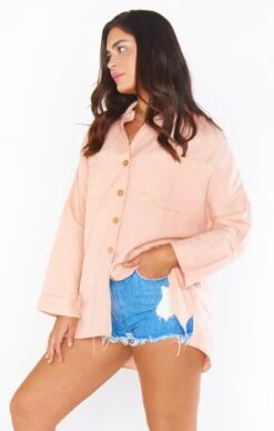Show Me Your Mumu Johns Button Down Shirt ~ Pink Linen -Show Me Your Mumu MS1 4581 PI72 01 4